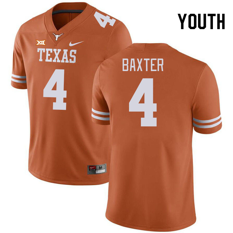 Youth #4 CJ Baxter Texas Longhorns 2023 College Football Jerseys Stitched-Orange